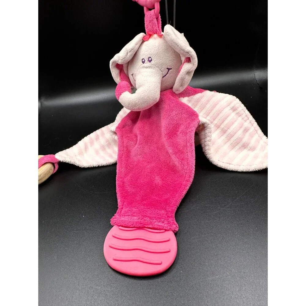 Stephan Baby Elephant Pink Plush Security Blanket Lovey Teether Rings Knot READ‎